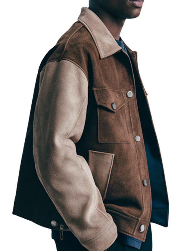 Men s Two Tone Vintage Style Brown Suede Leather Jacket 2026
