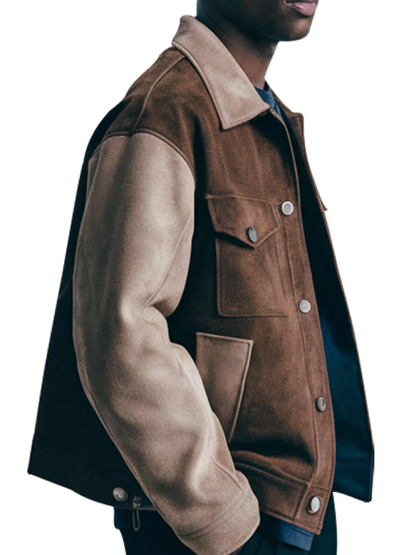 Men s Two Tone Vintage Style Brown Suede Leather Jacket 2026