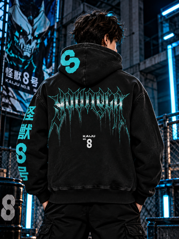 Men’s Vintage Wash Anime Hoodie Gothic Streetwear Pullover