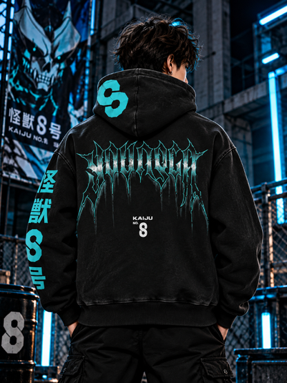 Men’s Vintage Wash Anime Hoodie Gothic Streetwear Pullover