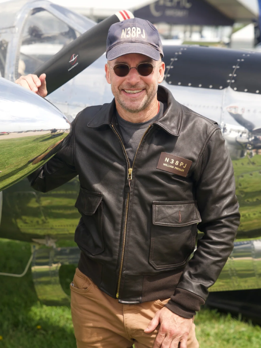 Men’s Volar Lightning P-38 Flight Crew Brown Leather Jacket