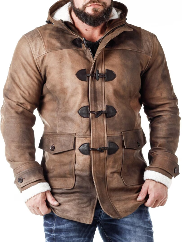 Men’s Winter Hooded Leather Coat