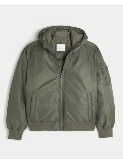 Men's Zip-Up Bomber Jacket Faux Fur Collar Hollister