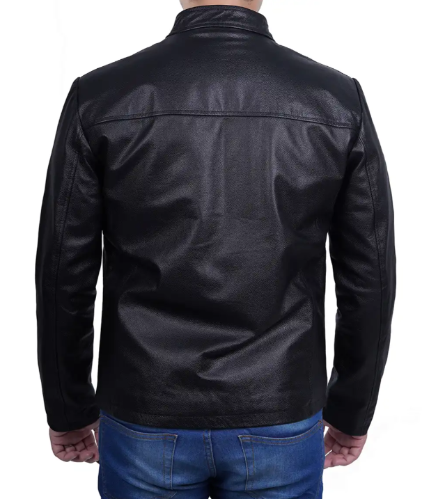 Mens Black Cafe Racer Cowhide Leather Jacket