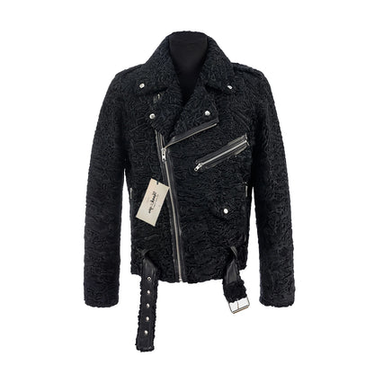 Black textured jacket with zippers on a white background