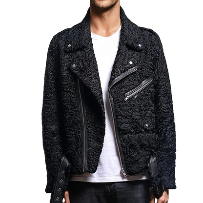 Black textured jacket with zippers on a white background
