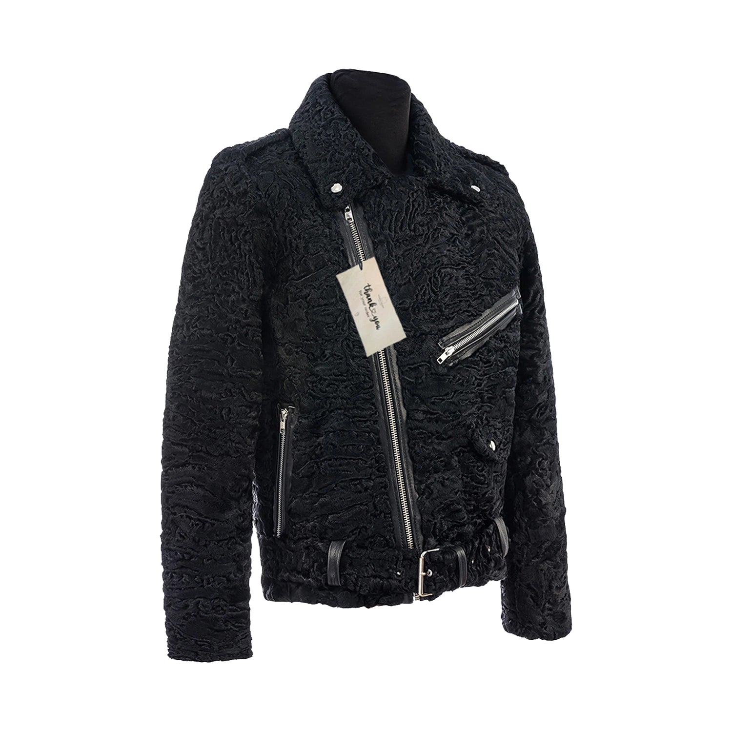 Black textured jacket with zippers on a white background