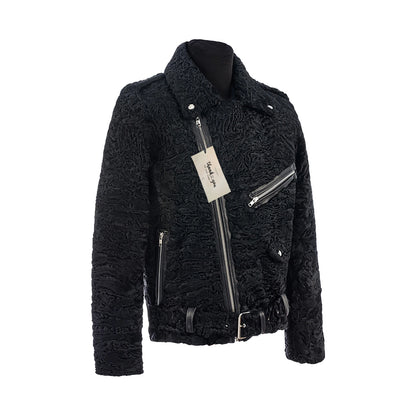 Black textured jacket with zippers on a white background