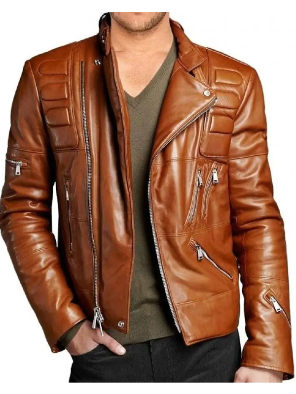 Mens Brown Padded Leather Jacket