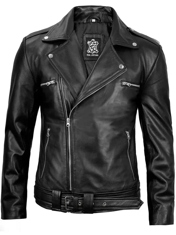 Negan Men's Black Asymmetrical Biker Leather Jacket