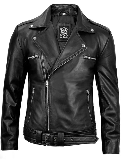 Negan Men's Black Asymmetrical Biker Leather Jacket