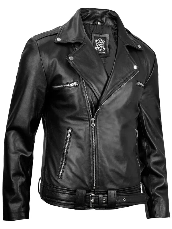 Negan Men's Black Asymmetrical Biker Leather Jacket