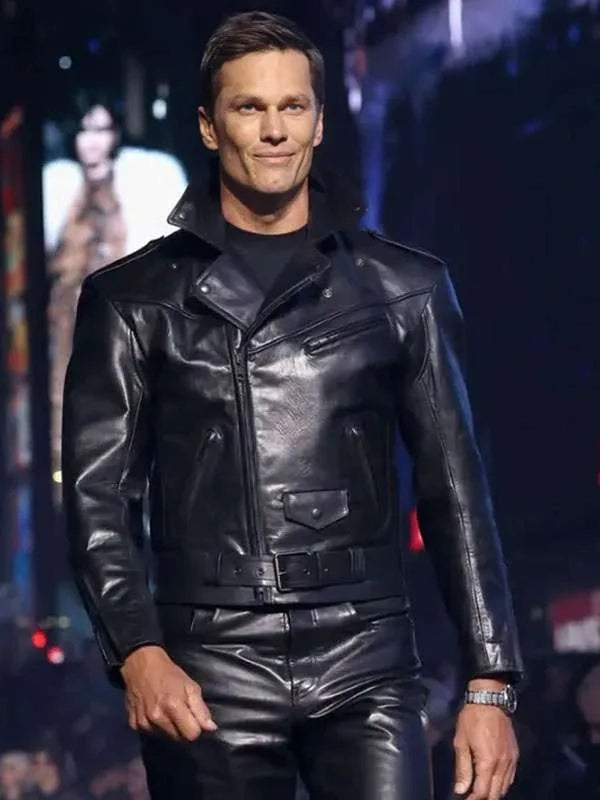 New York Fashion Show Gucci Cruise 2027 Tom Brady Black Leather Jacket