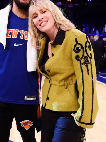 New York Knicks Basketball Game 2026 Natasha Bedingfield New York Sequined Yellow Wool Jacket