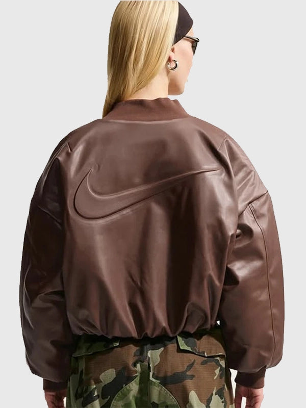 Nike Fall 2026 Therma FIT Brown Leather Bomber Jacket