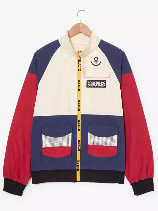 One Piece S02 Jolly Roger Straw Hat Crew Unisex Colorblock Windbreaker Cotton Jacket