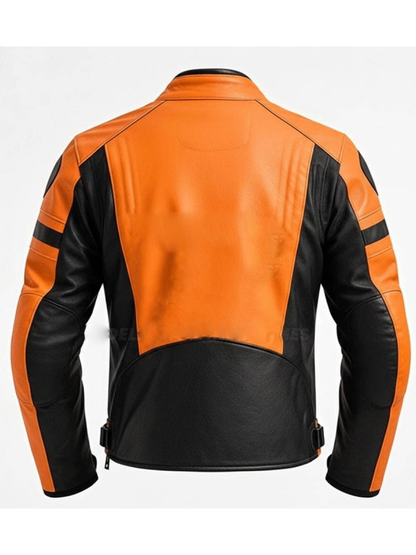 Orange and Black Leather Biker Jacket