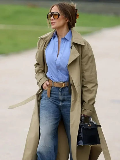 Paris 2026 Jennifer Lopez Double Breasted Trench Coat Unisex