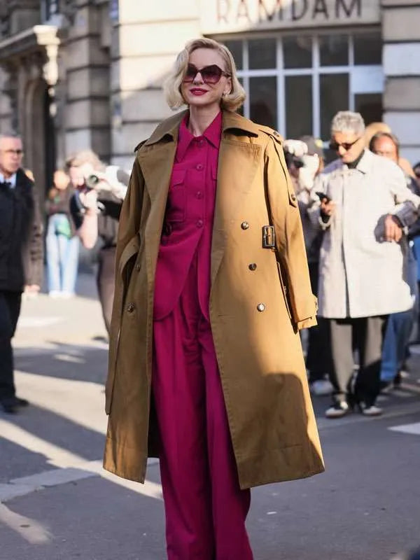 Paris Fashion Week 2026 Naomi Watts Brown Cotton Coat