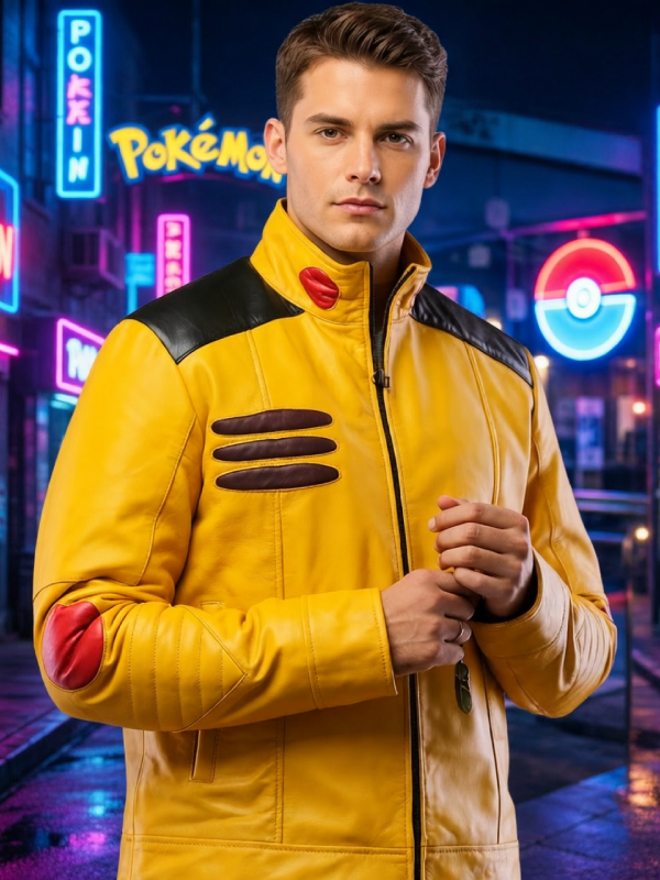 Pikachu Themed Yellow Leather Jacket for Anime