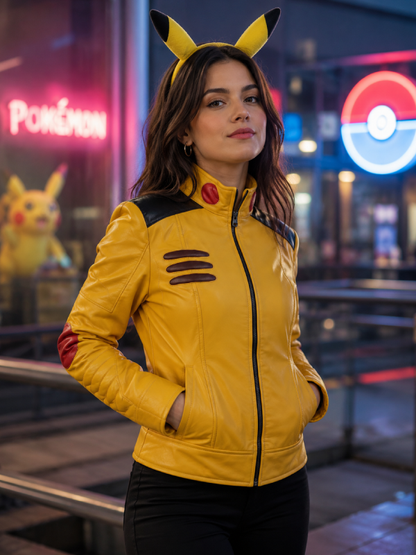 Pikachu Yellow Faux Leather Jacket