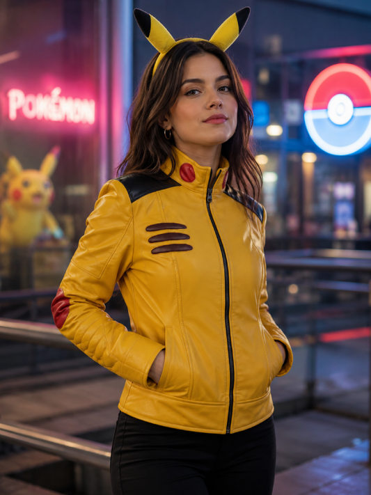 Pikachu Yellow Faux Leather Jacket