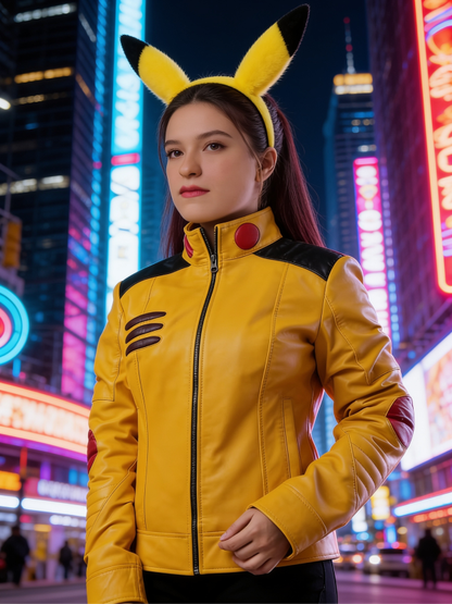 Pikachu Yellow Leather Jacket Cosplay Anime Style for Men & Women
