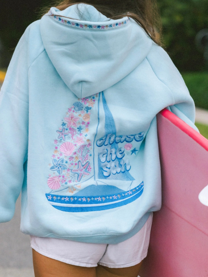 Pink Palm Puff Chase the Sun Hoodie Heather Cloud Premium Cotton Relaxed Fit