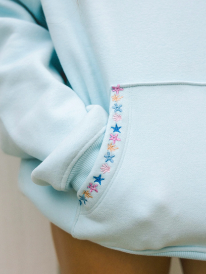 Pink Palm Puff Chase the Sun Relaxed Hoodie Sky Blue Beaded Beach Sweatshirt