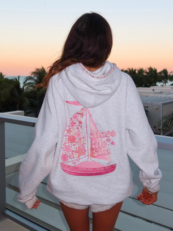 Pink Palm Puff Chase the Sun Relaxed Hoodie in Sky Blue & Heather Cloud