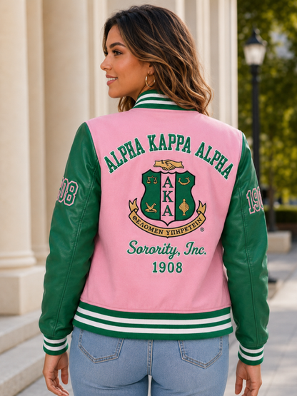 Pink Varsity Jacket Alpha Kappa