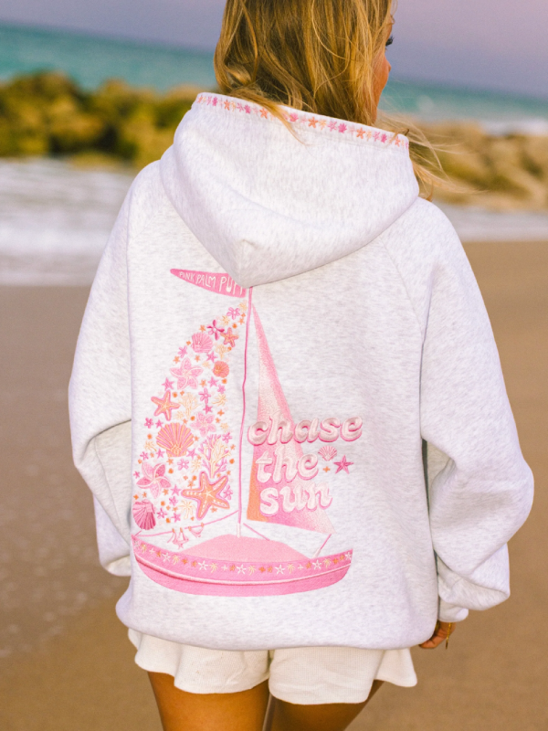 Pink palm puff Chase the Sun Relaxed Hoodie