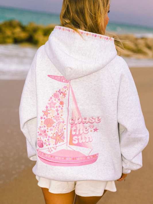 Pink palm puff Chase the Sun Relaxed Hoodie