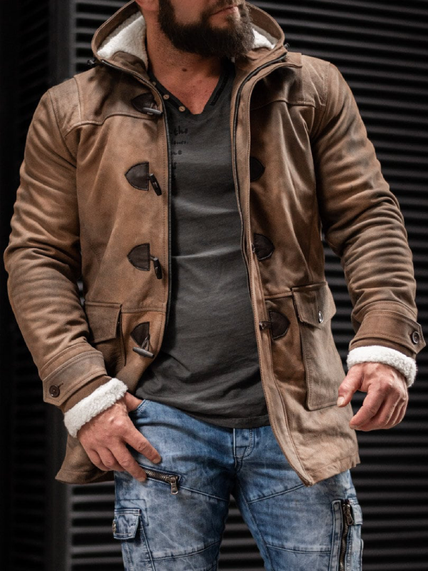 RD Matan Padded Leather Coat Brown