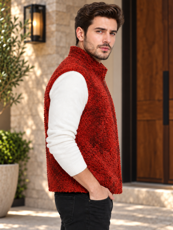 Red Fur Vest for Men Persian Lamb Genuine Fur Waistcoat