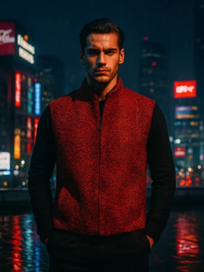 Red Persian Lamb Fur Gilet for Men