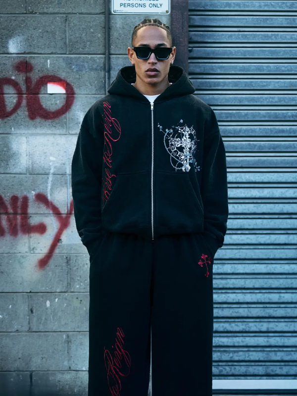 Rise To Reign Black Hoodie Zip Up for Men