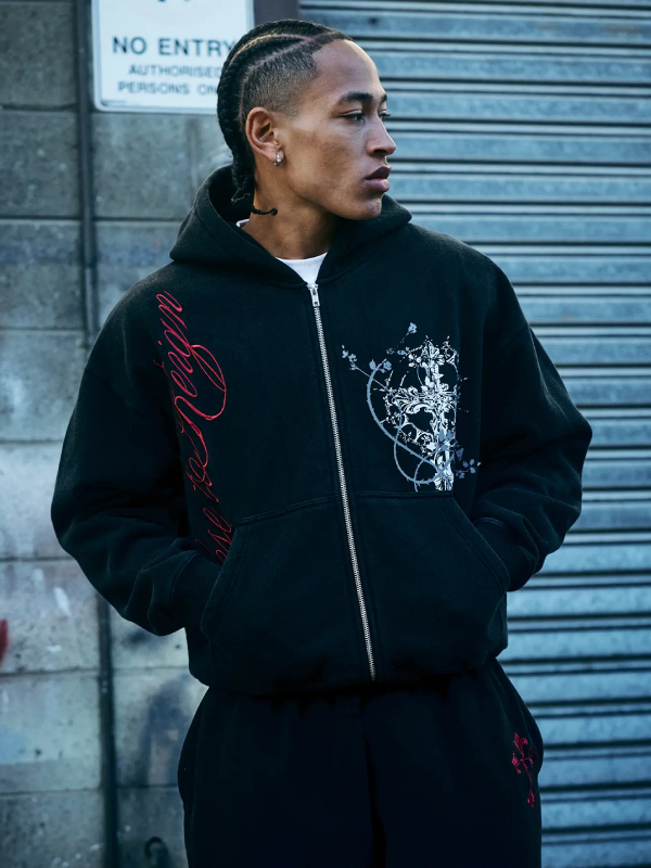 Rise To Reign Black Zip Hoodie for Men