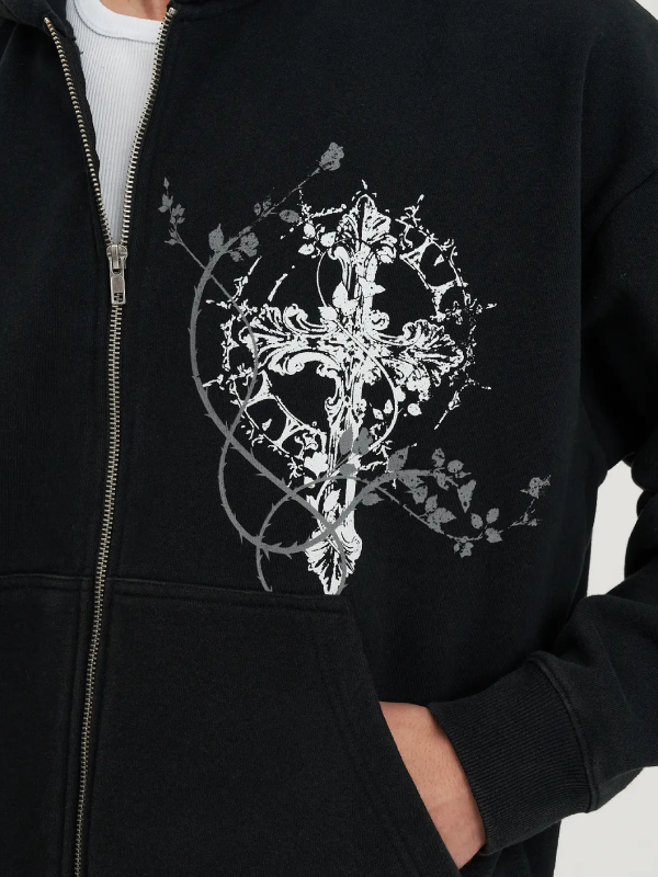 Rise To Reign Black Zip Up Hoodie for Men