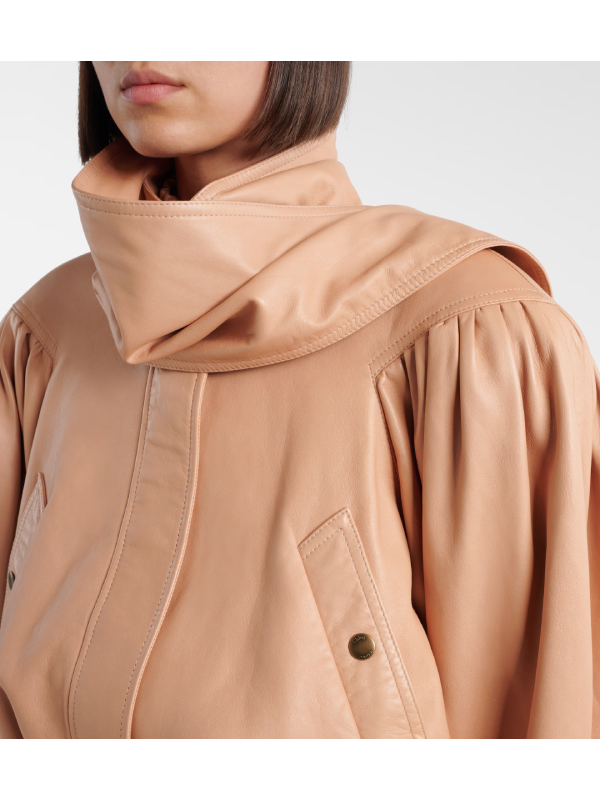 Scarf-detail cropped leather jacket