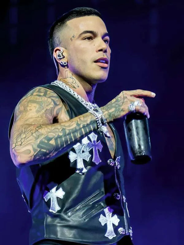 Sfera Ebbasta Stadio San Siro Black Leather Vest
