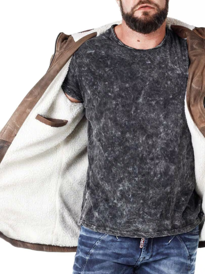 Shearling-Lined Leather Duffle Coat