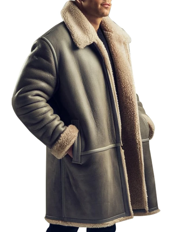 Shearling Lined Leather Aviator Coat 2026
