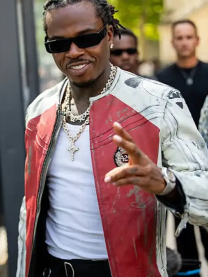 Shop Gunna Paris Fashion Week 2026 Under Armour Vintage Moto Leather Jacket