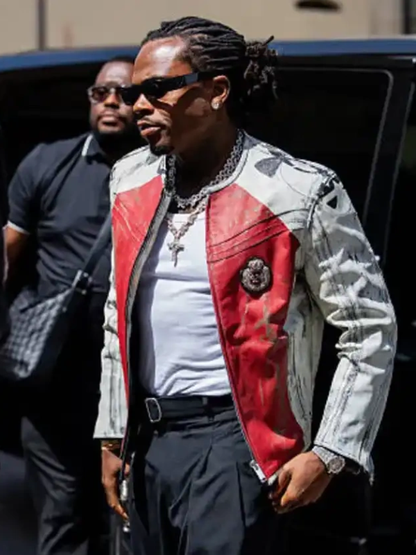 Shop Gunna Paris Fashion Week 2026 Under Armour Vintage Moto Red and White Jacket