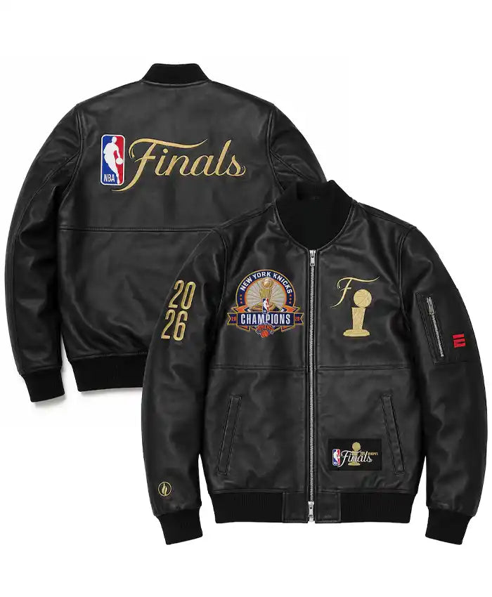 Shop New York Knicks FISLL 2026 NBA Finals Champions Team Black Leather Jacket