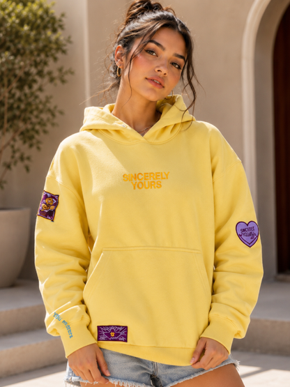 Sincerely Yours Yellow Oversized Fleece Hoodie