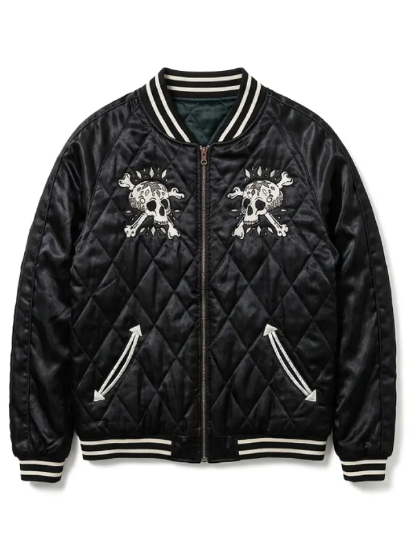 Skull and Crossbone Quilted Black Jacket
