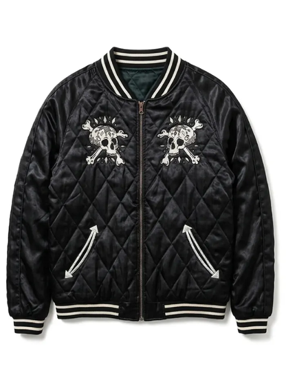 Skull and Crossbone Quilted Black Jacket