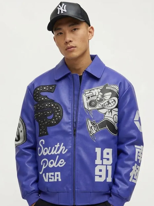Southpole Midnight Riot Faux Leather Varsity Jacket